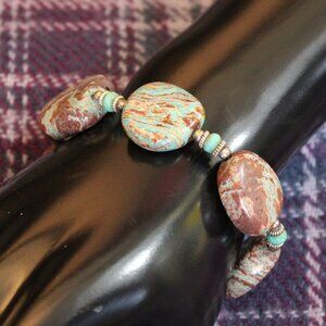 Turquoise Jasper Stone Chunk and Glass Southwestern Bracelet